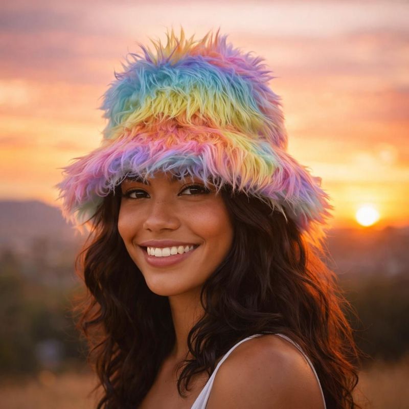 Einhorn-Overload in Pastell Pop Bucket Hut mit Hutband (Größenverstellbar),   Ideal für Fotoshootings und mutiges Fashion-Statement, Mega-Flauschig, Faschings Mütze