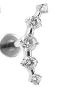 Titan Labret mit Innengewinde,   Kristallbogen mit 5 Zirkonia in weiss, Piercing Stecker 1,2 x 8mm