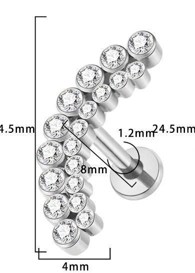 Titan Labret mit Innengewinde,   doppelter Kristallbogen mit 19 Zirkonia in weiss, Piercing Stecker 1,2 x 8mm