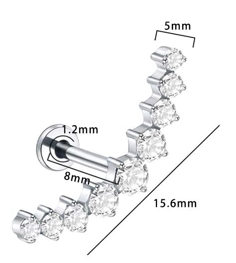 Titan Labret mit Innengewinde,  Kristallbogen mit  9 Zirkonia in weiss, Piercing Stecker 1,2 x 8mm