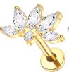 Titan Labret in Gold mit Innengewinde,  aufgehende Sonne mit 6 Zirkonia in weiss, Piercing Stecker 1,2 x 8mm