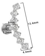 Titan Labret mit Innengewinde,   klassischer Kristallbogen mit 7 Zirkonia in weiss, Piercing Stecker 1,2 x 8mm