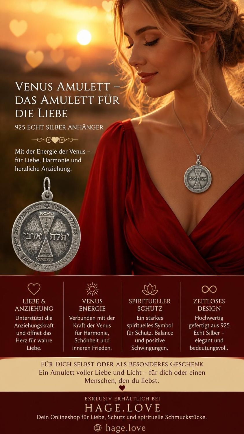 Venus Amulett, das Amulett für die Liebe, Echt Silber Anhänger 925, Amulet of Venus Silver Pendant Venus Amulett, das Amulett für die Liebe, Echt Silber Anhänger 925, Amulet of Venus Silver Pendant