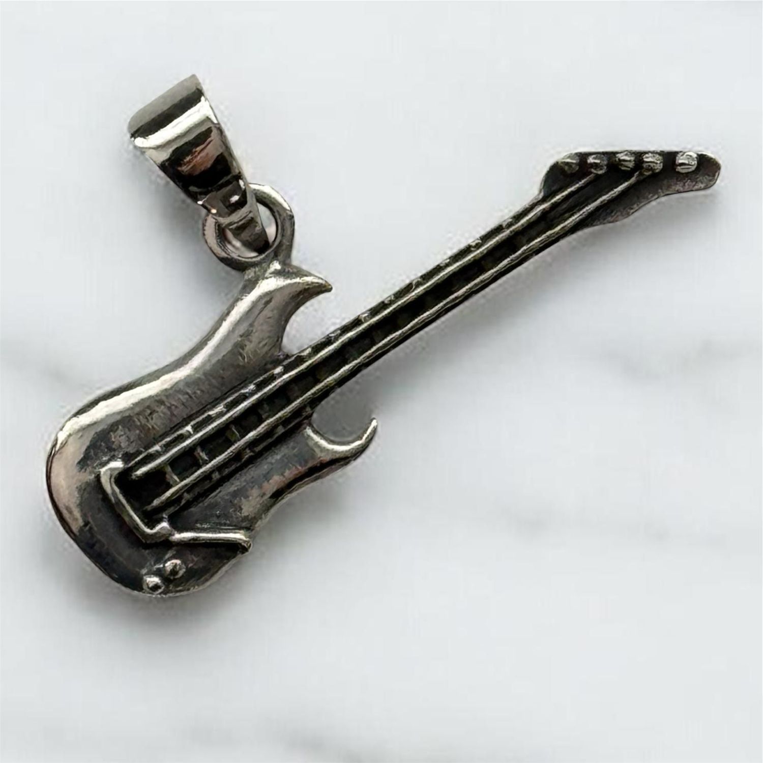 Gitarre, Elektro Gitarre Echt Silber 925 Anhänger, Electric guitar silver pendant