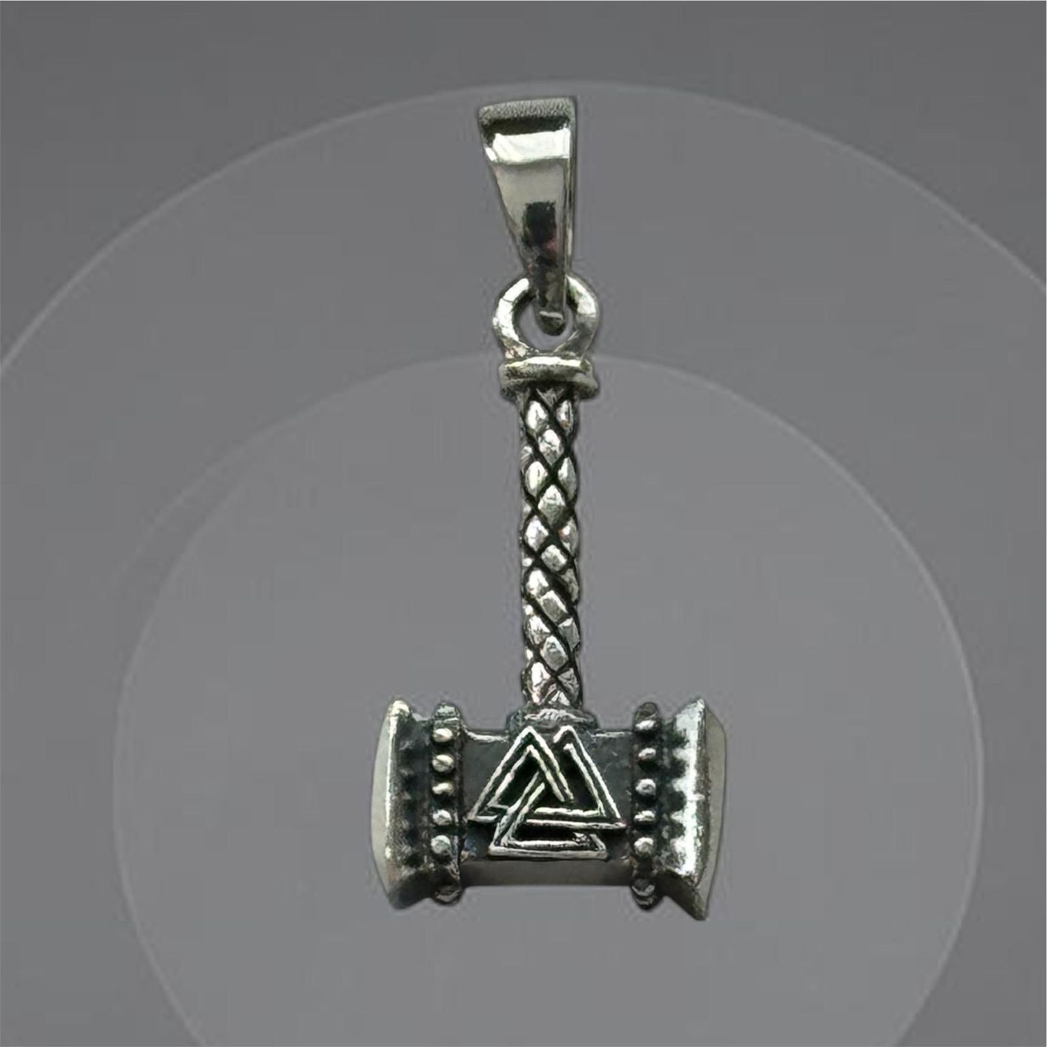 Thors Hammer Mjölnir mit Valknut (Wotans Knoten), Echt Silber 925