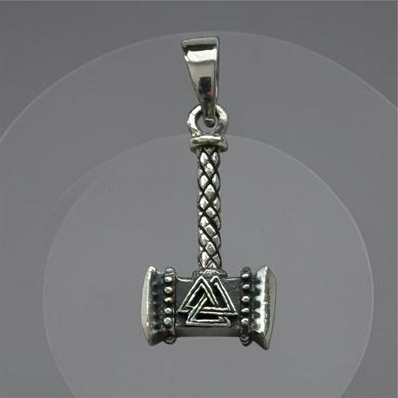 Thors Hammer Mjölnir mit Valknut (Wotans Knoten), Echt Silber 925