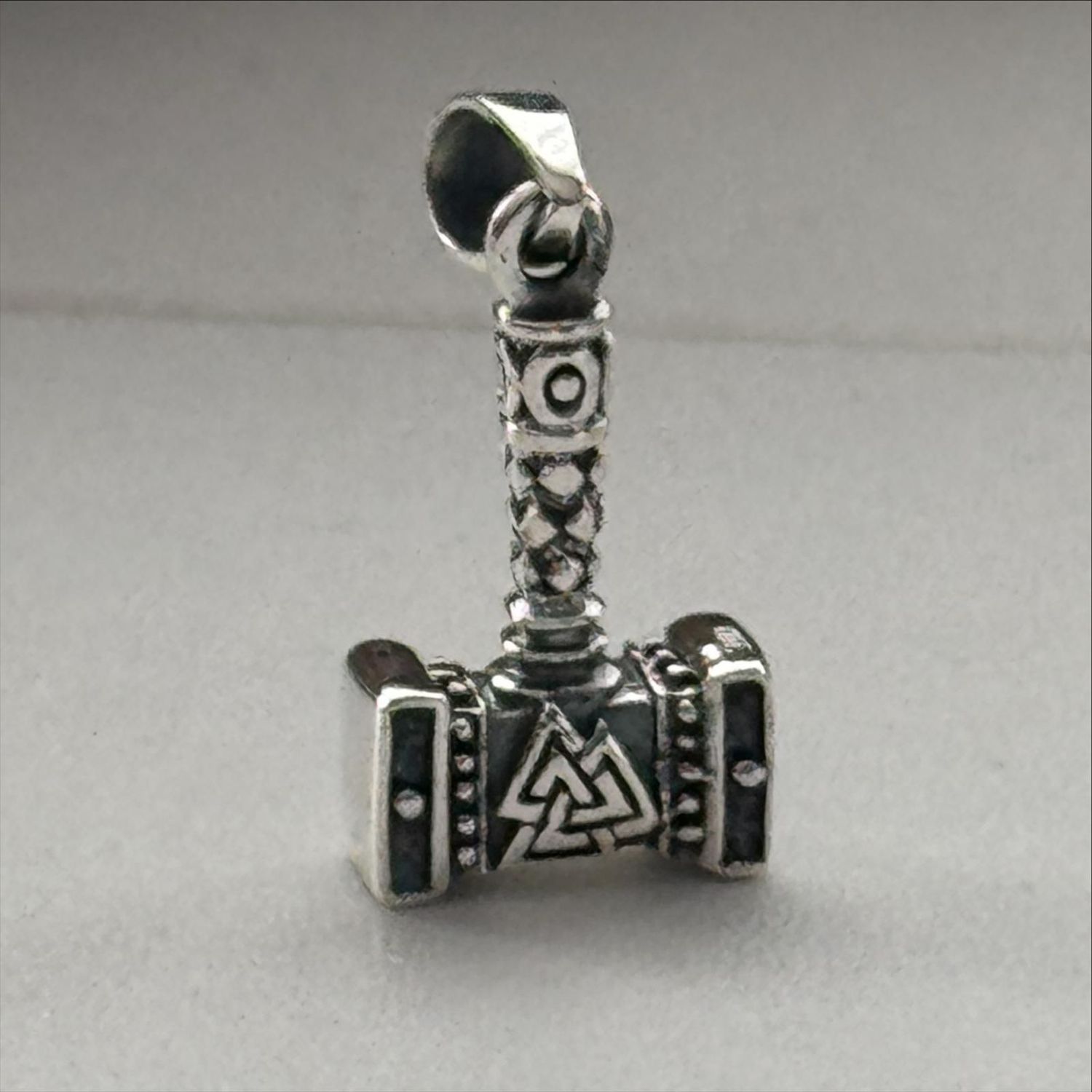 Thors Hammer Mjölnir mit Valknut (Wotans Knoten), Echt Silber 925