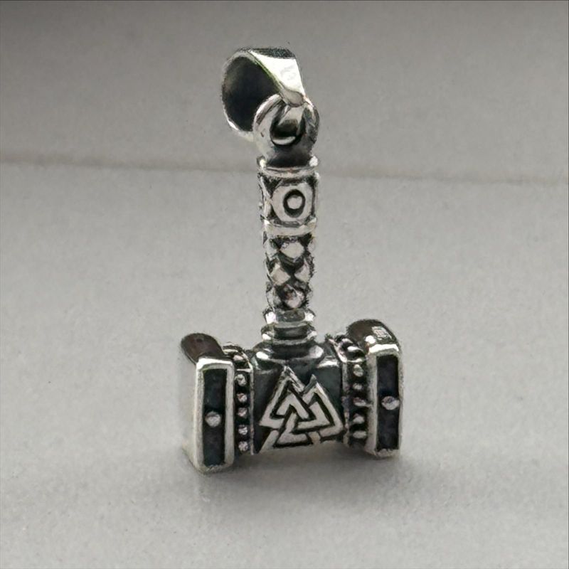 Thors Hammer Mjölnir mit Valknut (Wotans Knoten), Echt Silber 925