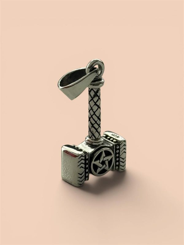 Thors Hammer Mjölnir mit Pentagramm, Echt Silber 925