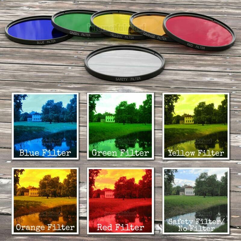 82mm Farbfilter Kreativ Set - Rot Orange Gelb Grün Blau + Klarglas-Schutz-Filter