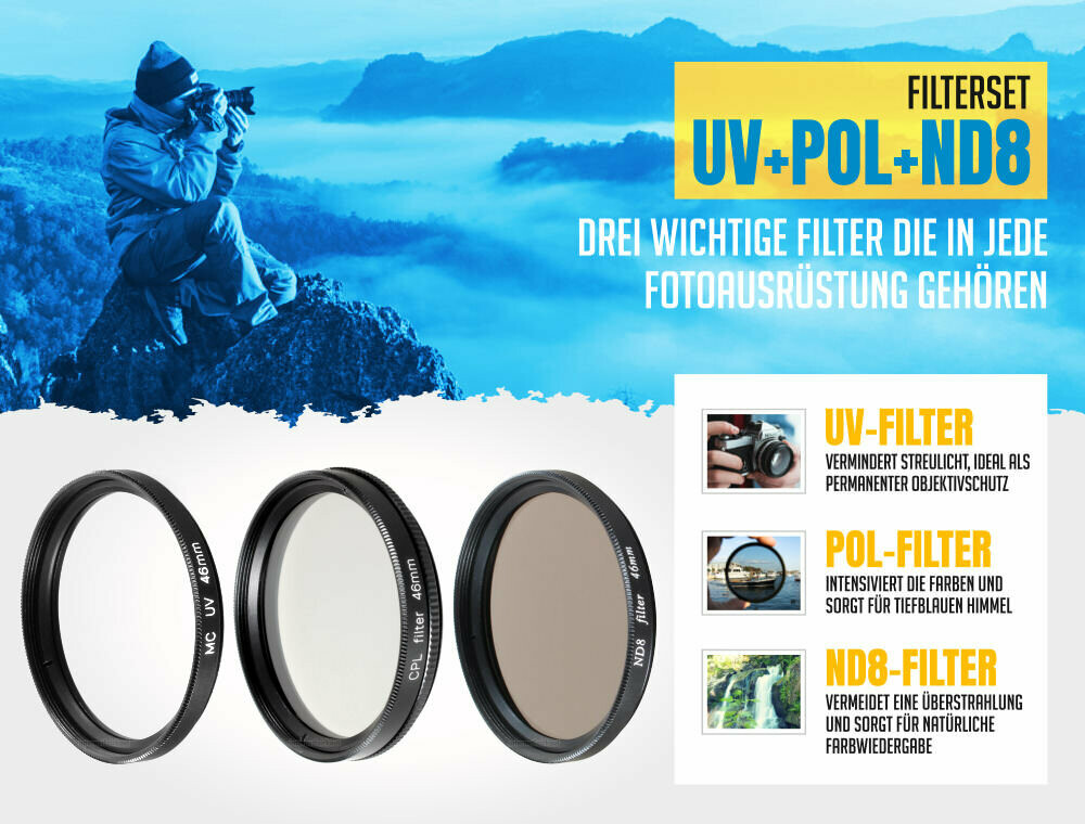 UV + Pol + ND8 Filter passend für NIKON Z50 mit 16-50mm Objektiv