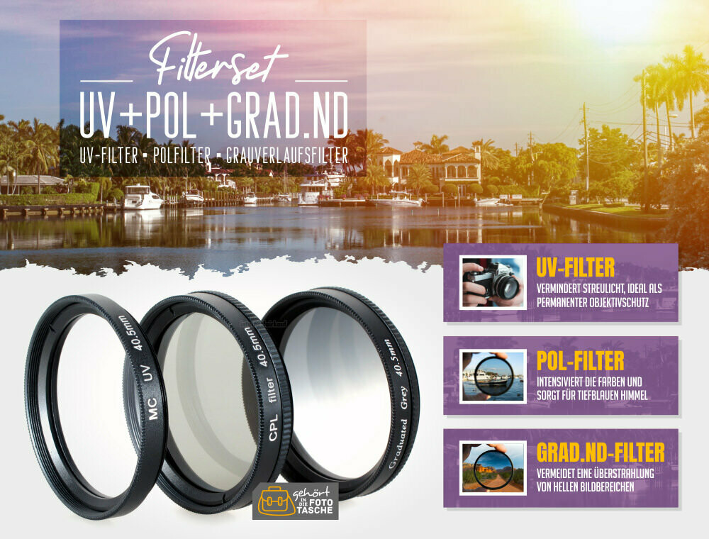 UV + Pol + Grauverlaufsfilter passend für Sony Alpha A6100 A6400 A6600 und 16-50mm Objektiv
