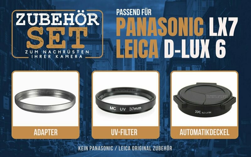 Zubehörset passend für Leica D-Lux 6 + Panasonic LX7 - Adapter Filter Deckel