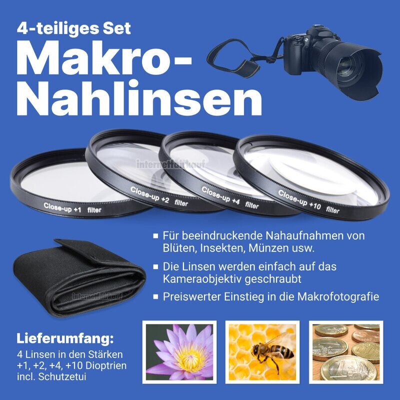 52mm Close Up / Makro Nahlinsen Set +1 +2 +4 +10