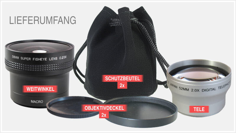 Set Weitwinkel + Tele + Adapter passend für Sony DSC-S85 S75 S70