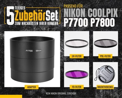 5-teiliges Zubehörset für Nikon Coolpix P7700 P7800, 58mm