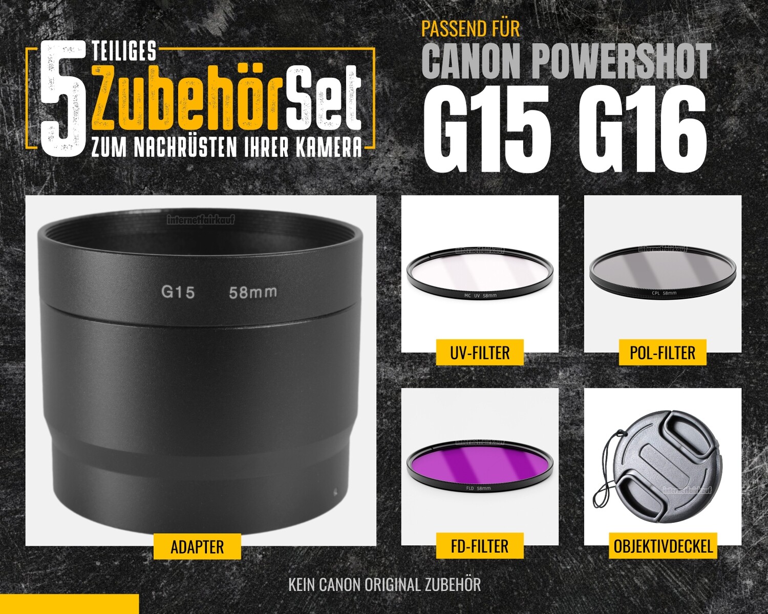 5-teiliges Zubehörset für Canon PowerShot G15, G16, 58mm
