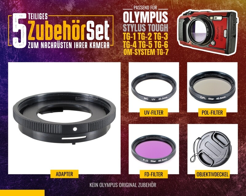 Zubehörset passend für Olympus TG1 TG2 TG3 TG4 TG5 TG6 TG7- 3 Filter Adapter
