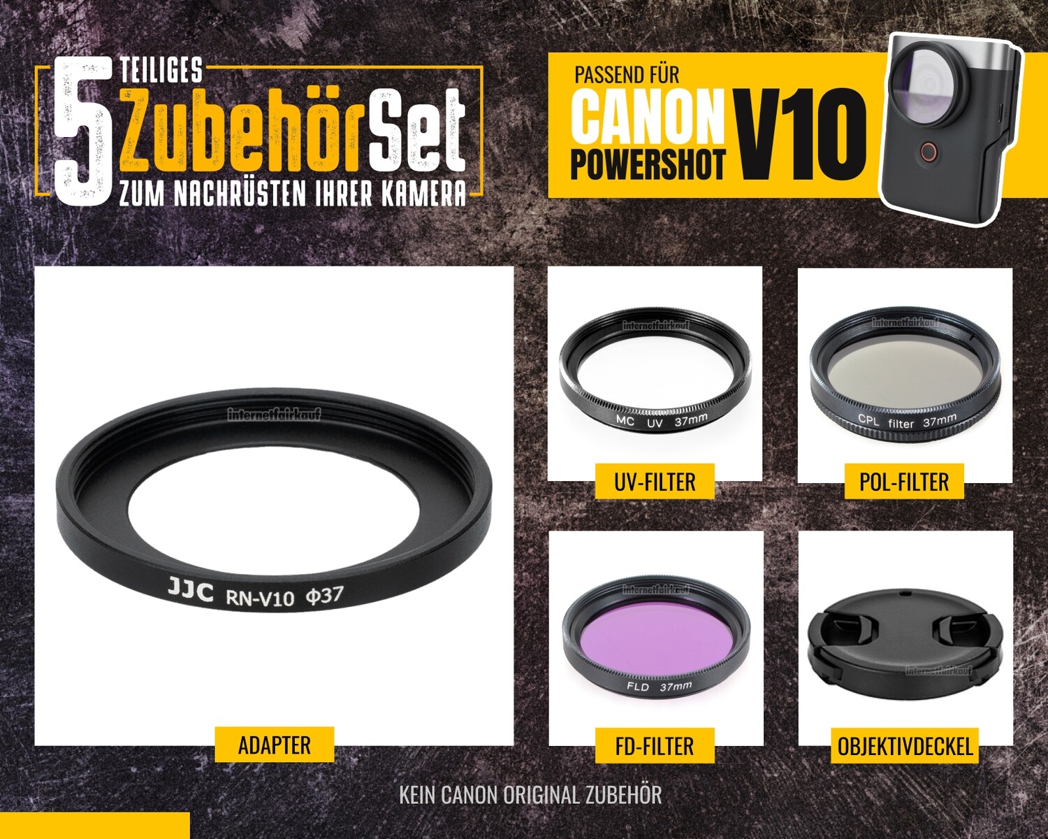Zubehörset für Canon PowerShot V10 - Filter Adapter Deckel