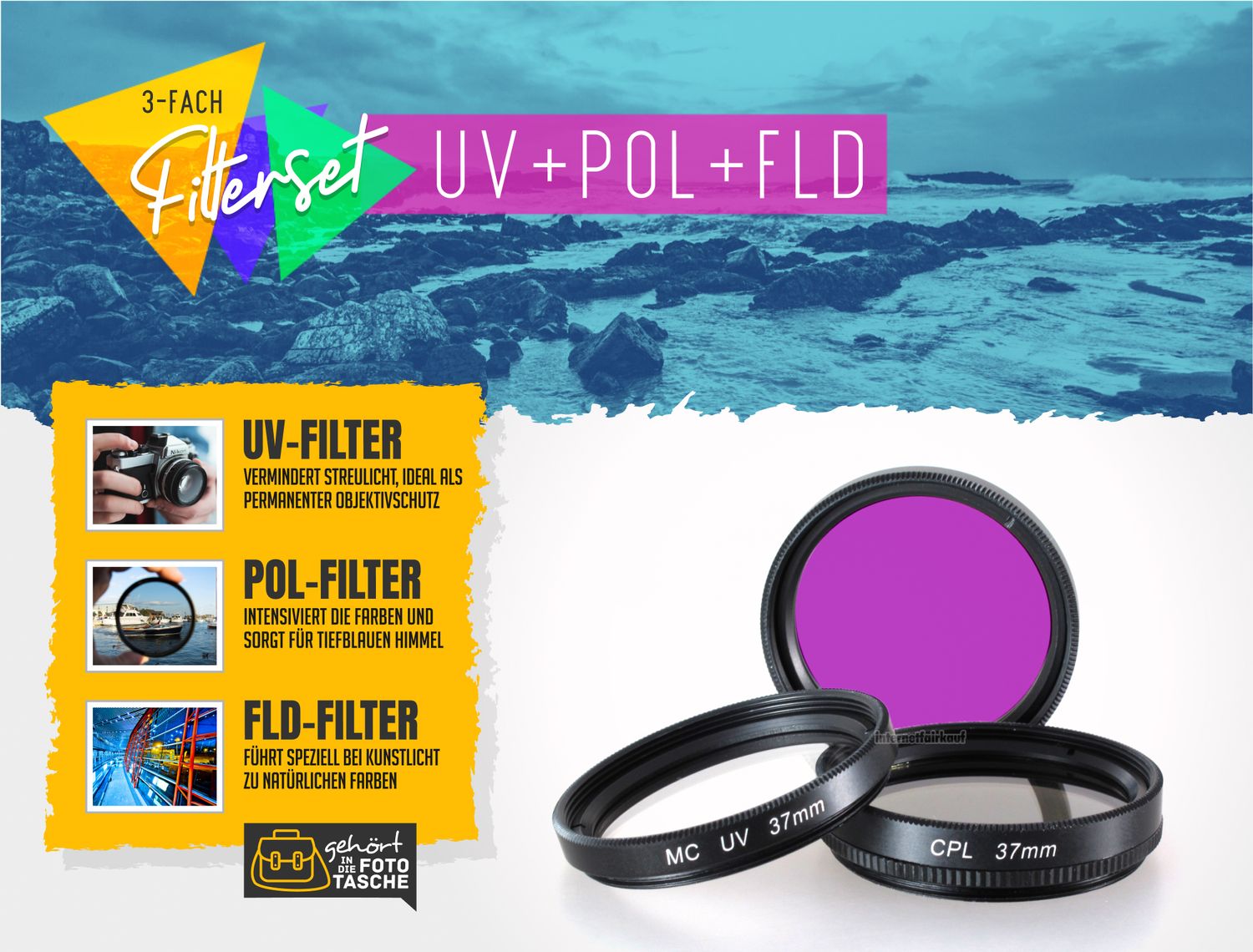 UV + POL + FD / FLD Filterset passend für Sony CX450