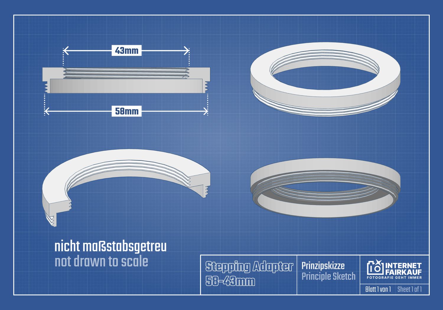 58-43mm Adapterring Filteradapter