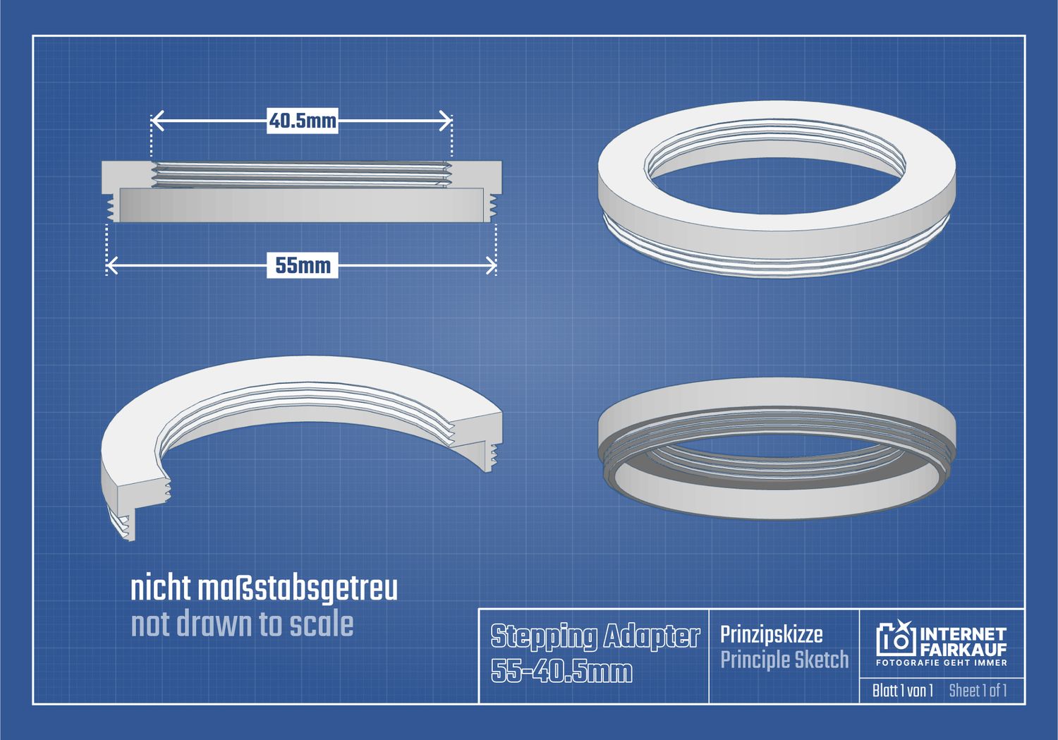 55-40.5mm Adapterring Filteradapter