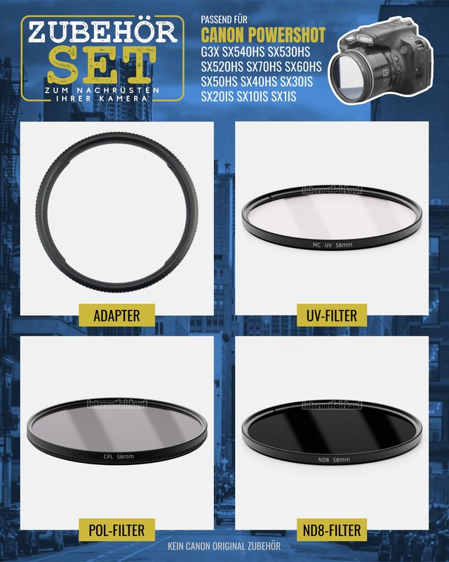 UV POL ND8 Filter + Adapter passend für Canon PowerShot G3X SX540HS SX530HS u.a.