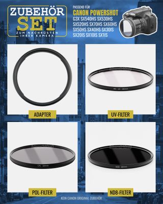 UV POL ND8 Filter + Adapter passend für Canon PowerShot G3X SX540HS SX530HS u.a.