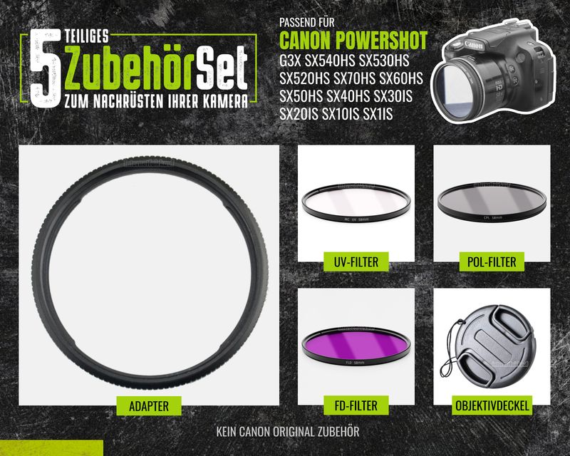 Set UV POL FLD Filter+Adapter passend für Canon G3X SX540HS SX530HS