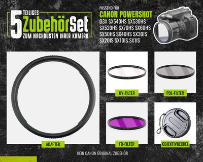 Set UV POL FLD Filter+Adapter passend für Canon G3X SX540HS SX530HS