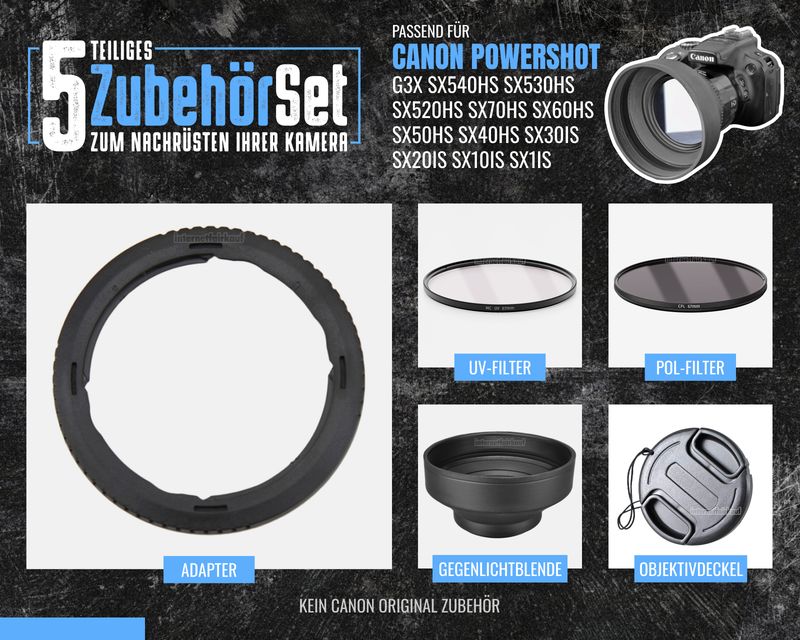 Set UV POL Filter+Adapter+Blende passend für Canon G3X SX540 SX530