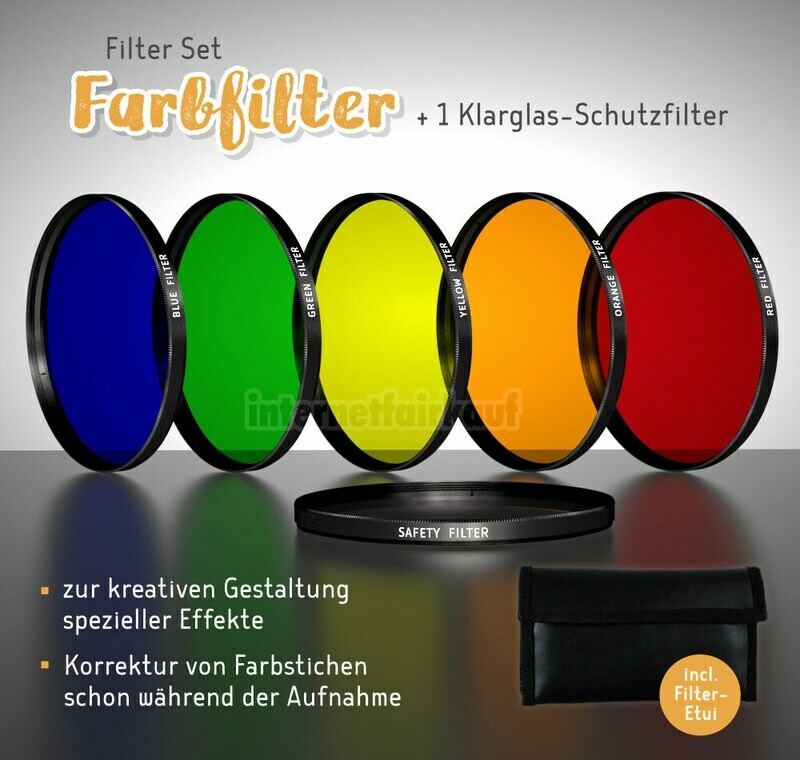 82mm Farbfilter Kreativ Set - Rot Orange Gelb Grün Blau + Klarglas-Schutz-Filter