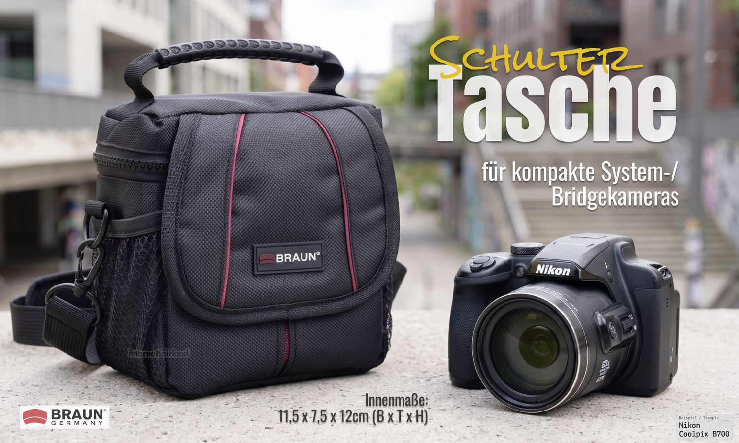 Schultertasche passend für Nikon Coolpix B700 - Kameratasche