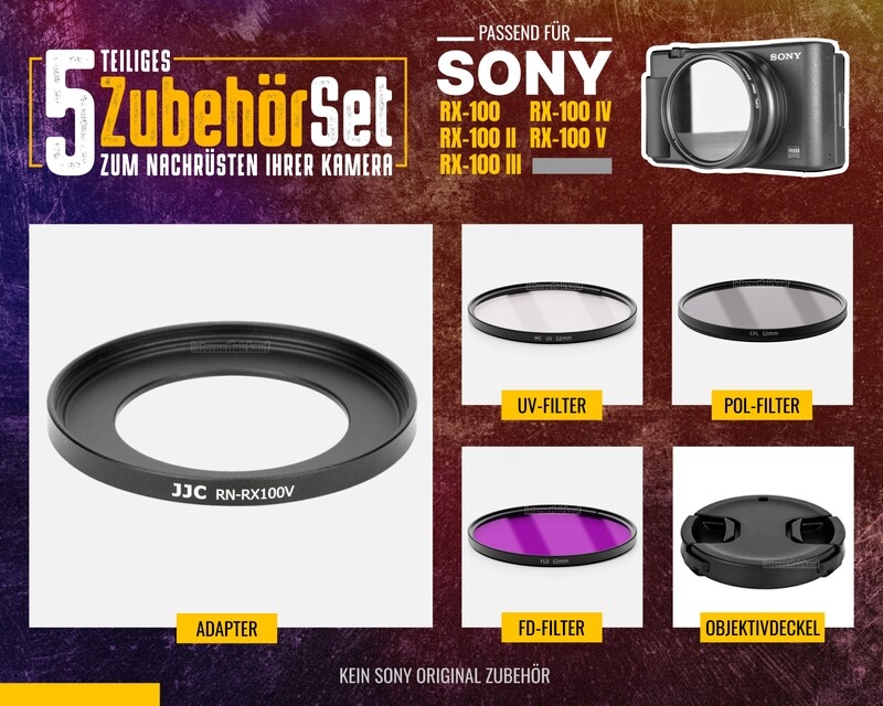 Zubehörset für Sony RX100 I bis V - 3 Filter Adapter