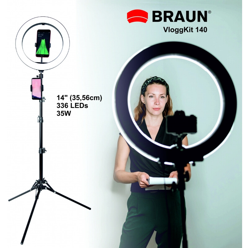 Braun VloggKit 140 - Vlogging Stativ incl. Ringlicht und Smartphone Klemme