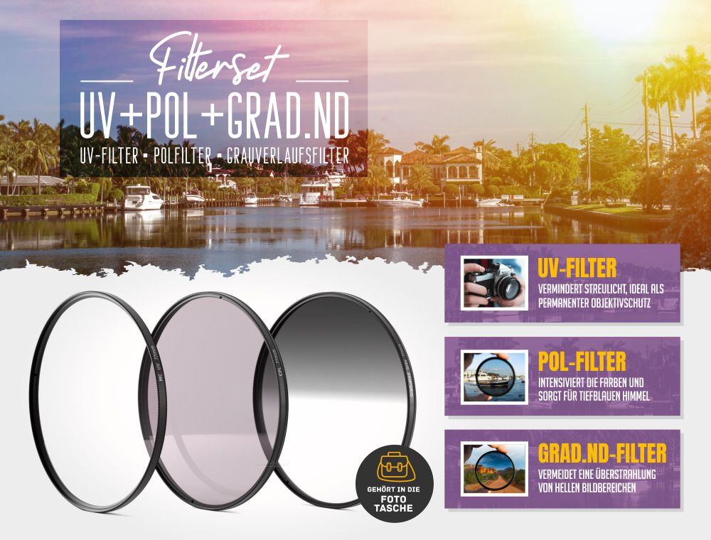 Set UV + Polfilter + Grauverlaufsfilter passend für Nikon Coolpix P1100