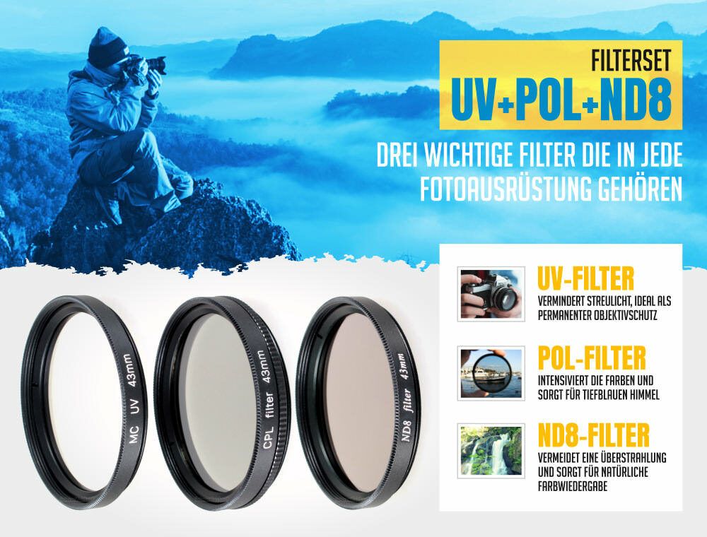 UV + Pol + ND8 Filter passend für Panasonic Lumix DC-L10
