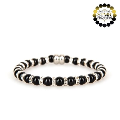 Obsidian Bracelet / Crystal-Silver / 6mm Natural Stones