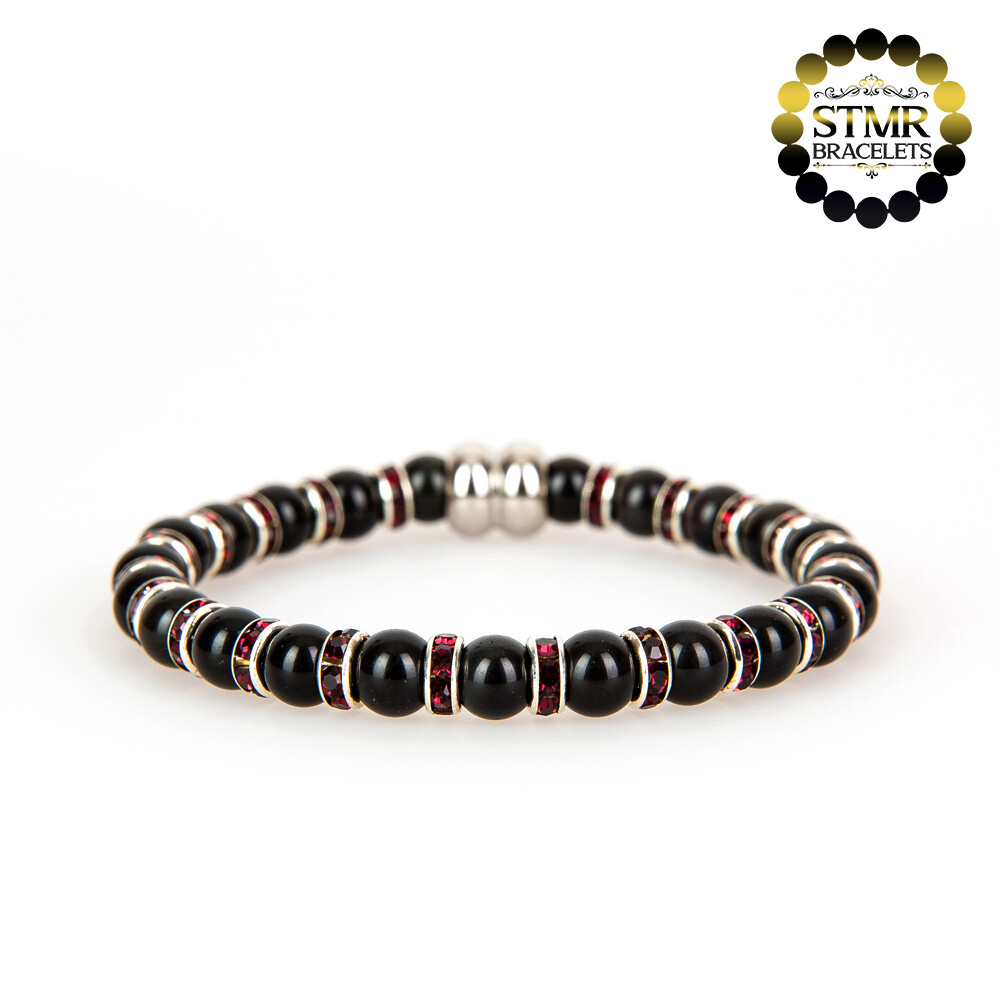 Obsidian Bracelet / Amethyst-Silver / 6mm Natural Stones