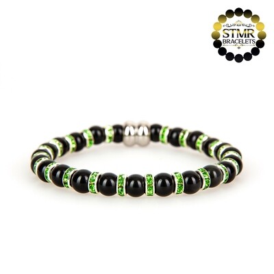 Obsidian Bracelet / Peridot-Silver / 6mm Natural Stones