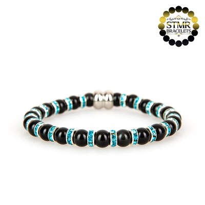 Obsidian Bracelet / Aquamarine-Silver / 6mm Natural Stones