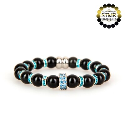 Obsidian Bracelet / Sterling Silver / Aquamarine / 8mm Natural Stones