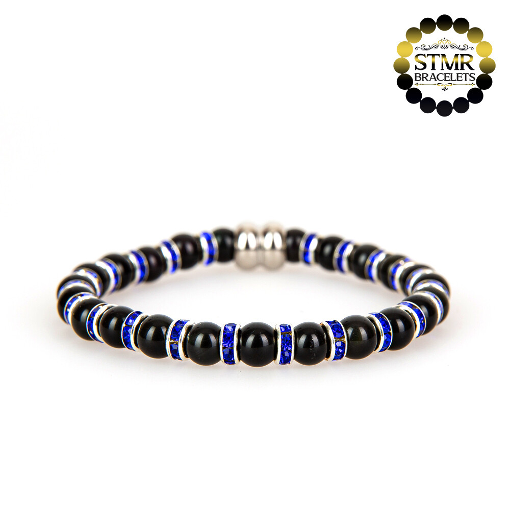 Obsidian Bracelet / Sapphire-Silber / 6mm Natural Stones