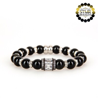 Obsidian Bracelet / Crystal and Silver / 8mm Natural Stones