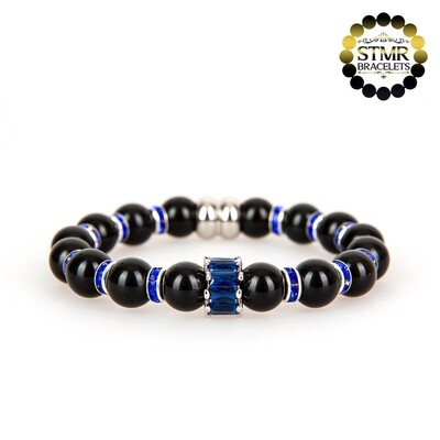 Obsidian Bracelet / Sapphire and Silver / 8mm Natural Stones