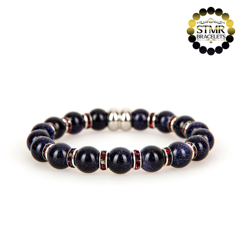 Goldstone Bracelet / Amethyst-Silver / 8mm Stones