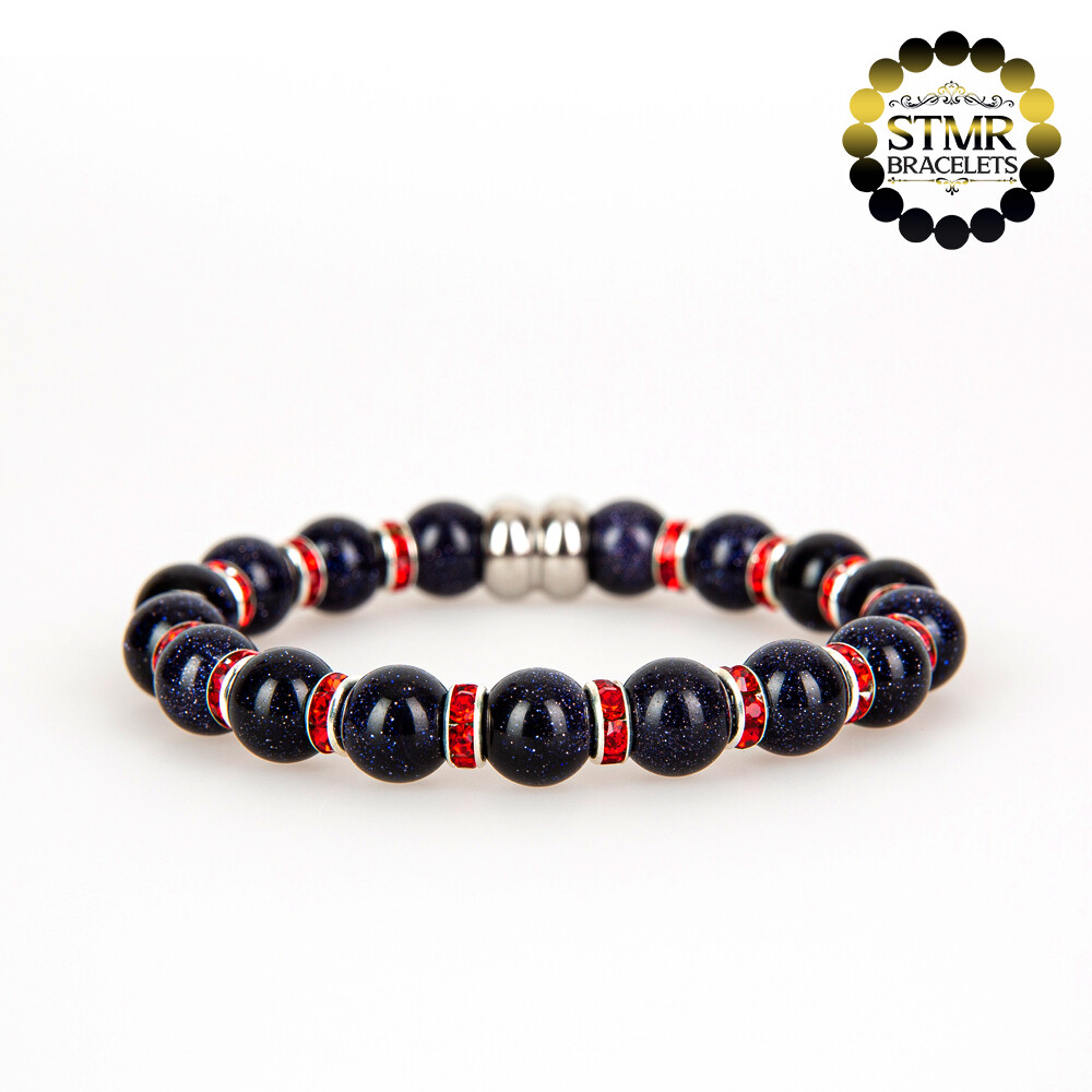 Goldstone Bracelet / Siam-Silver / 8mm Stones
