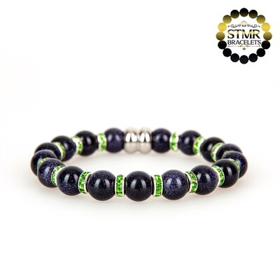 Goldstone Bracelet / Peridot-Silver / 8mm Stones