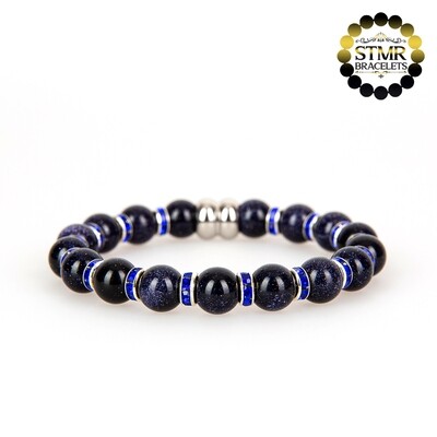 Goldstone Bracelet / Sapphire-Silver / 8mm Stones