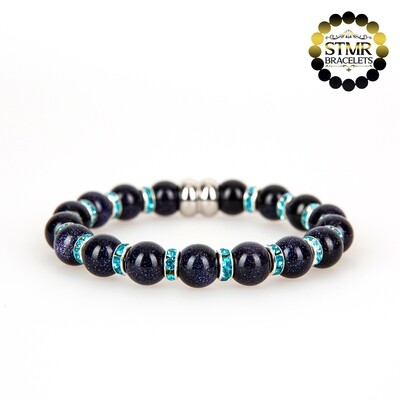 Goldstone Bracelet / Aquamarine-Silver / 8mm Stones
